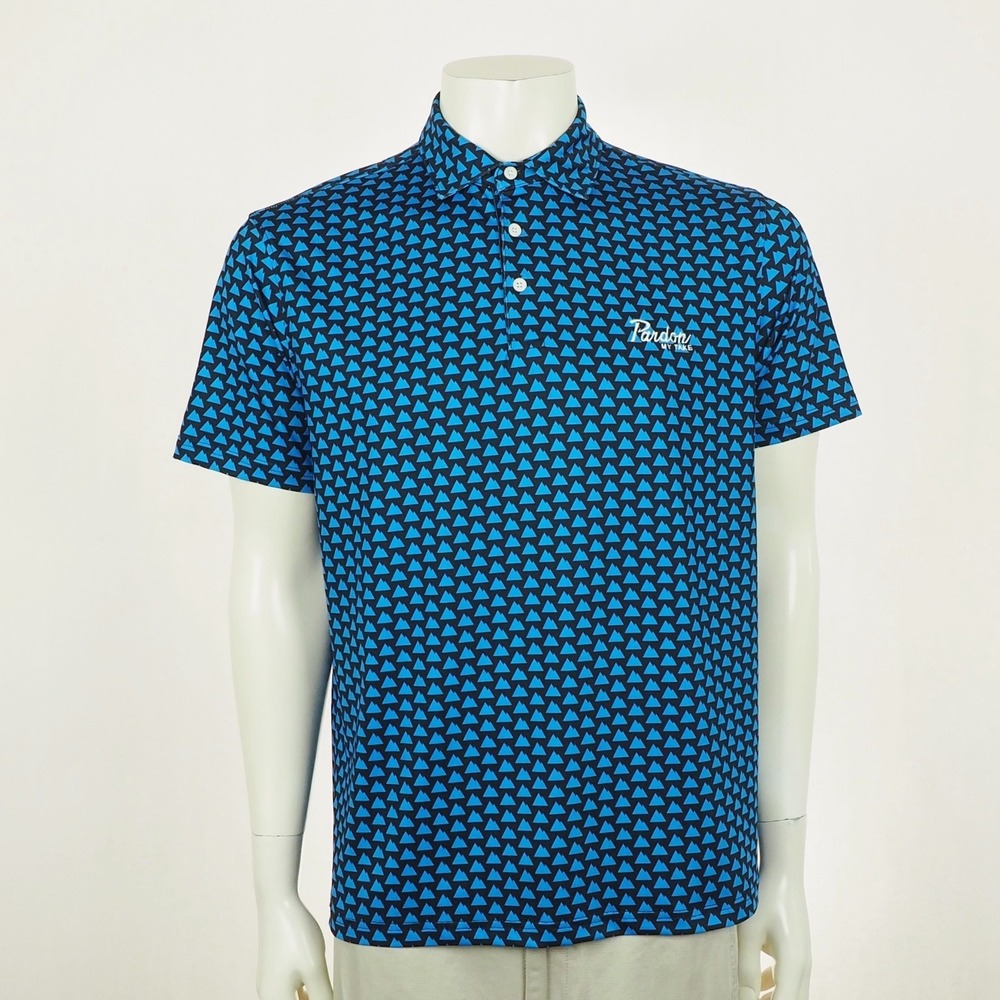 Barstool Sports Golf Polo Shirt Mens Medium Black AOP Pardon My Take Mountains